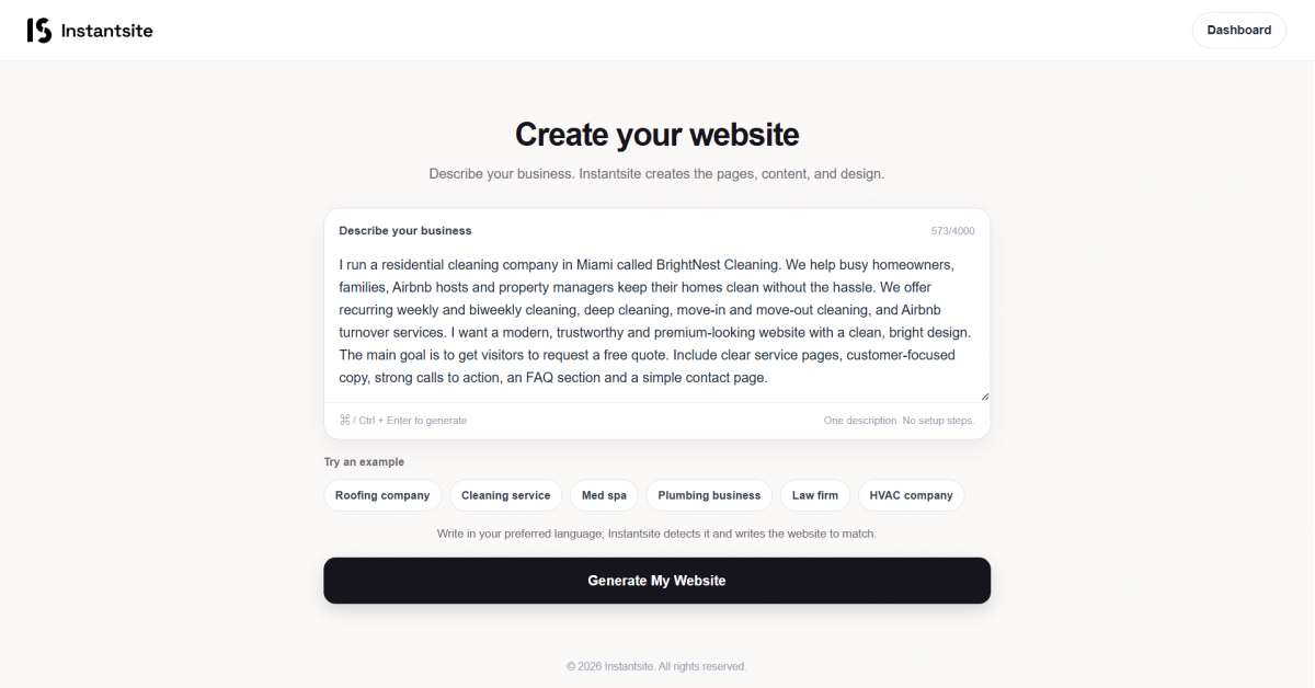 Instantsite Launches AI Website Builder From a Single Business Description