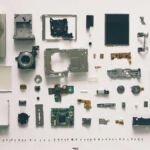 Electronic components laid out on a table